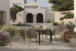 OUTFLEXX Tavio Garten-Essgruppe, anthrazit matt/grün, Alu/Rope-Geflecht/Spraystone, 160 x 95 x cm, 4 Diningsessel