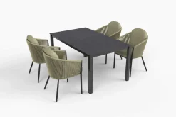 OUTFLEXX Tavio Garten-Essgruppe, anthrazit matt/grün, Alu/Rope-Geflecht/Spraystone, 160 x 95 x cm, 4 Diningsessel