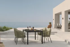 OUTFLEXX Tavio Garten-Essgruppe, anthrazit matt/grün, Alu/Rope-Geflecht/Spraystone, 160 x 95 x cm, 4 Diningsessel