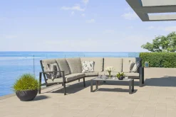 OUTFLEXX Theia L Gartenlounge für 5 Personen, anthrazit/grau meliert, Alu/Polyester, Tischplatte aus Milchglas, pulverbeschichtet