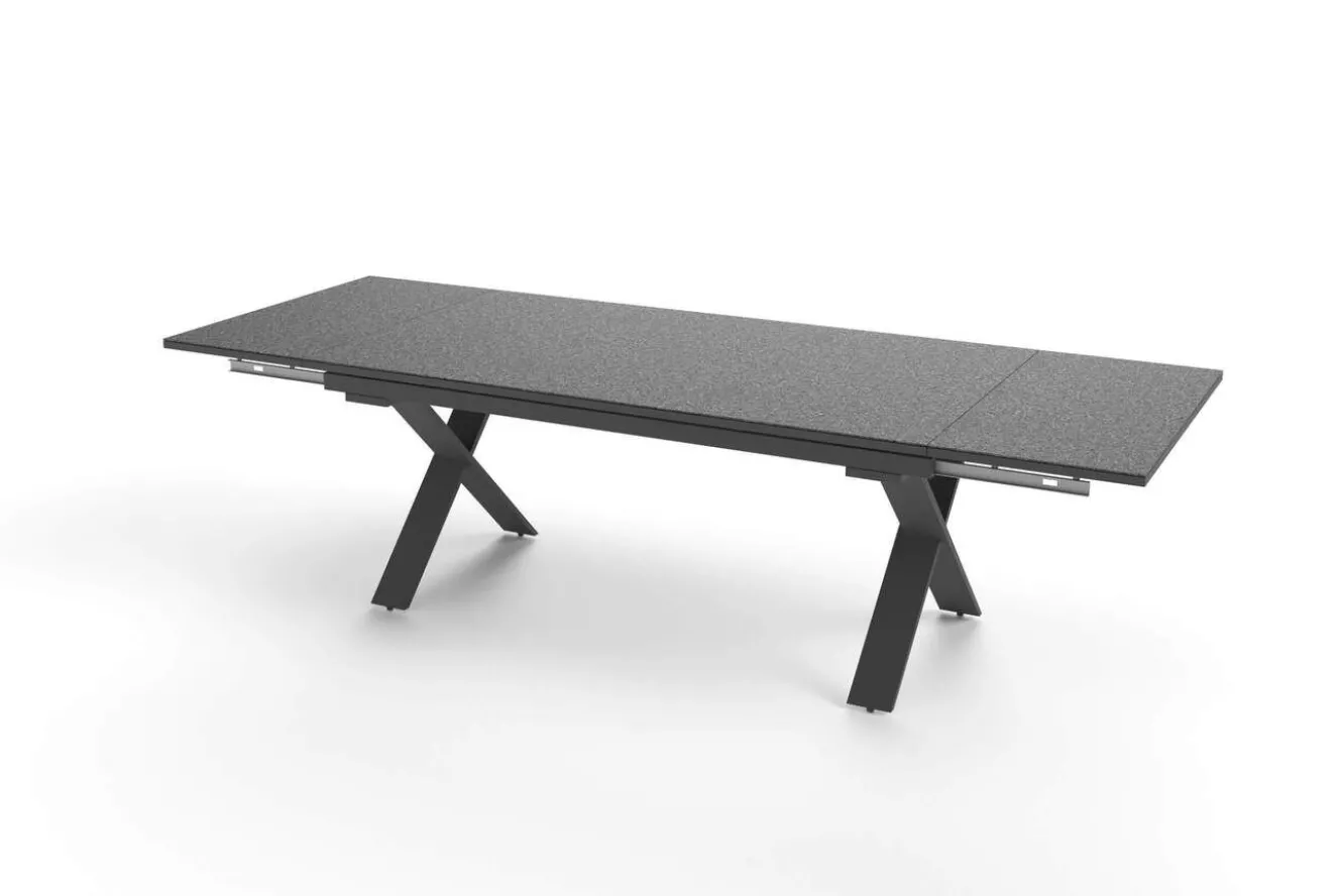 OUTFLEXX Toronto Ausziehtisch, anthrazit matt, Alu/Spraystone, 180/280x100cm, Schubladenauszug