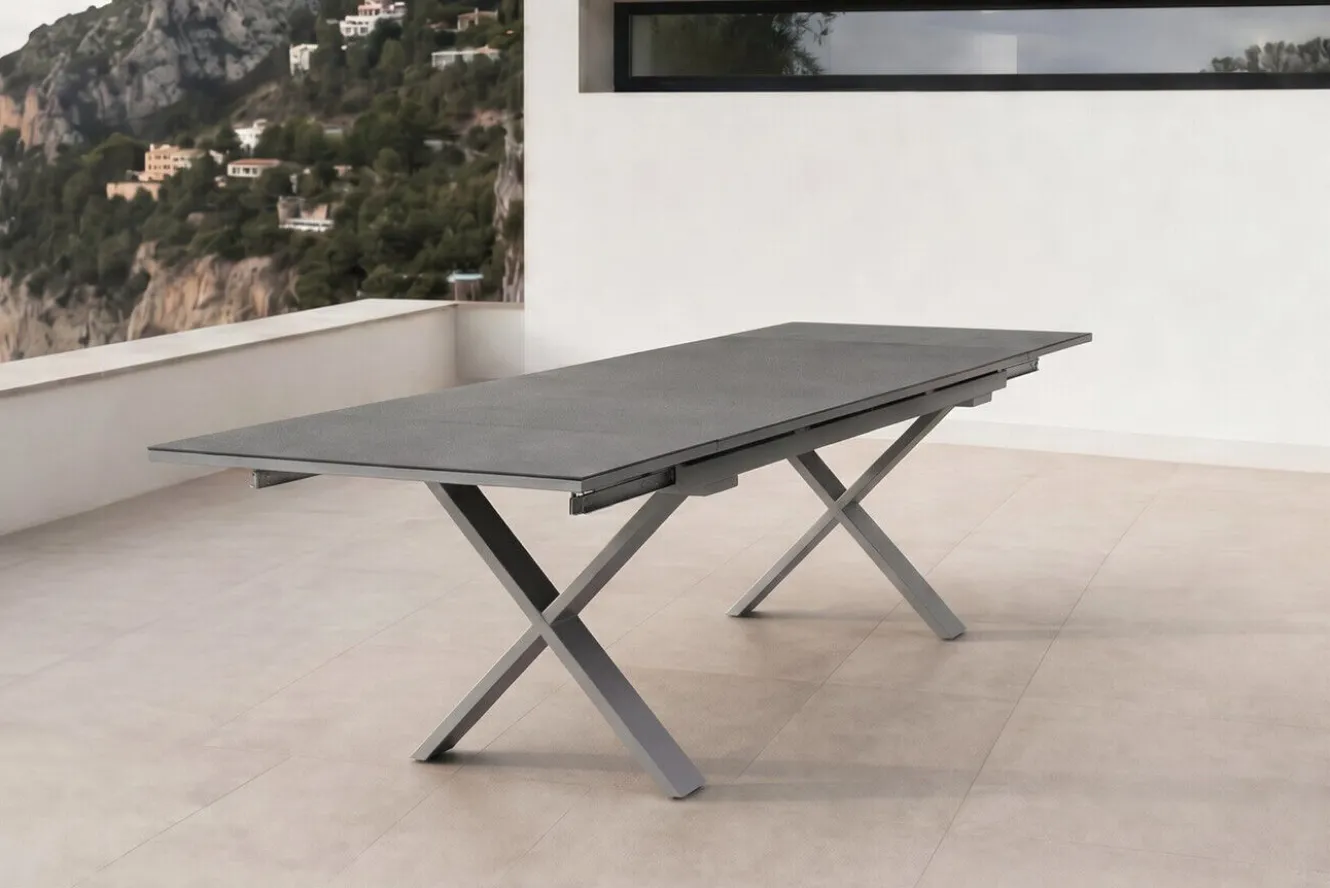 OUTFLEXX Toronto Ausziehtisch, silber, Alu/Spraystone, 180/280x100cm, Schubladenauszug