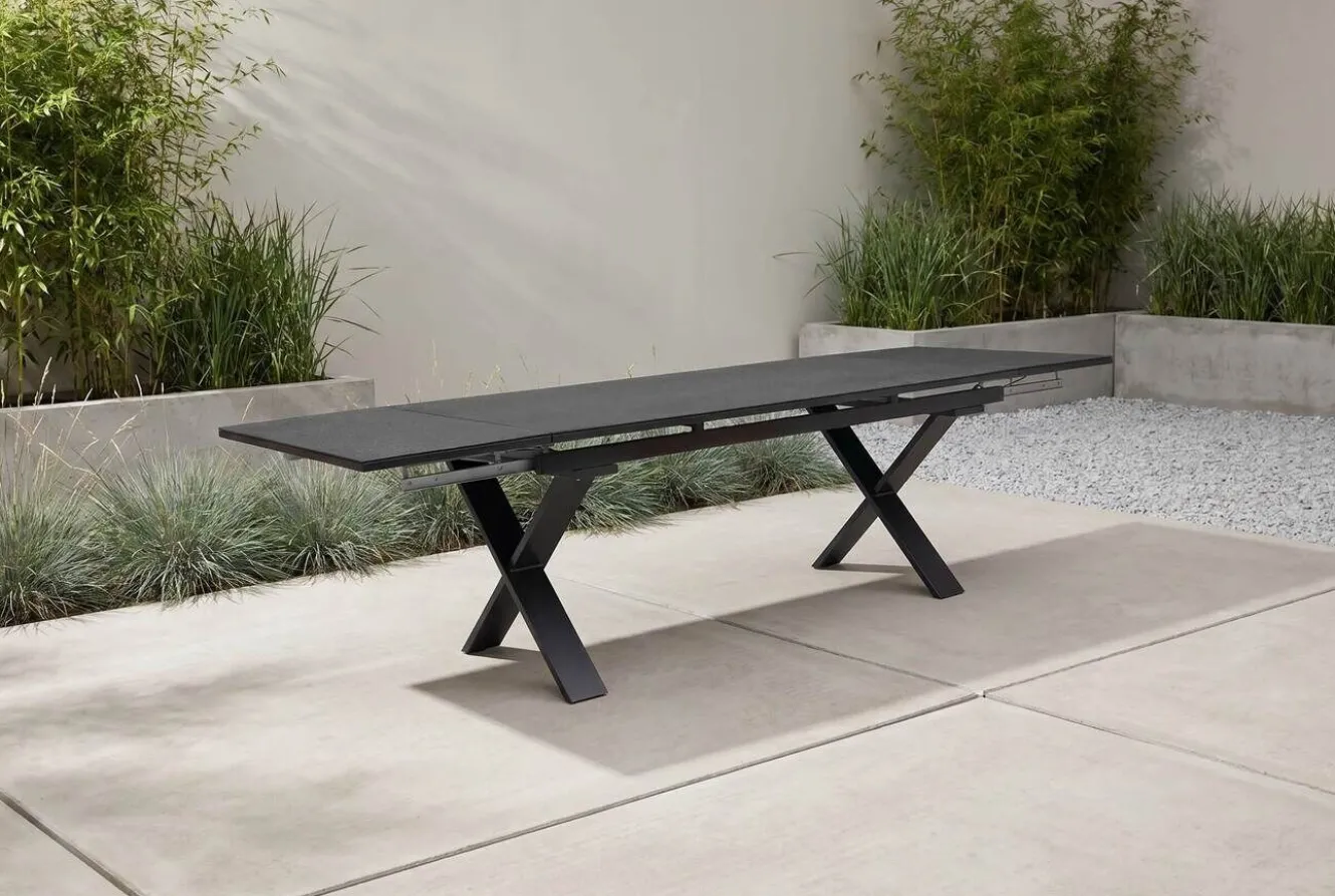 OUTFLEXX Toronto Ausziehtisch, anthrazit, Alu/Spraystone, 180/280x100cm, Schubladenauszug