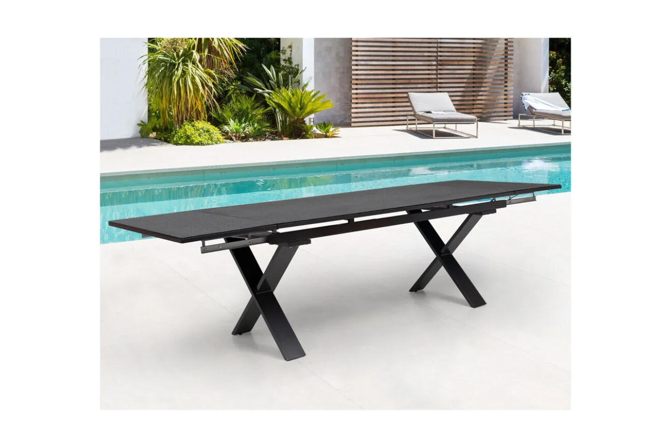 OUTFLEXX Toronto Ausziehtisch, anthrazit, Alu/Spraystone, 180/280x100cm, Schubladenauszug