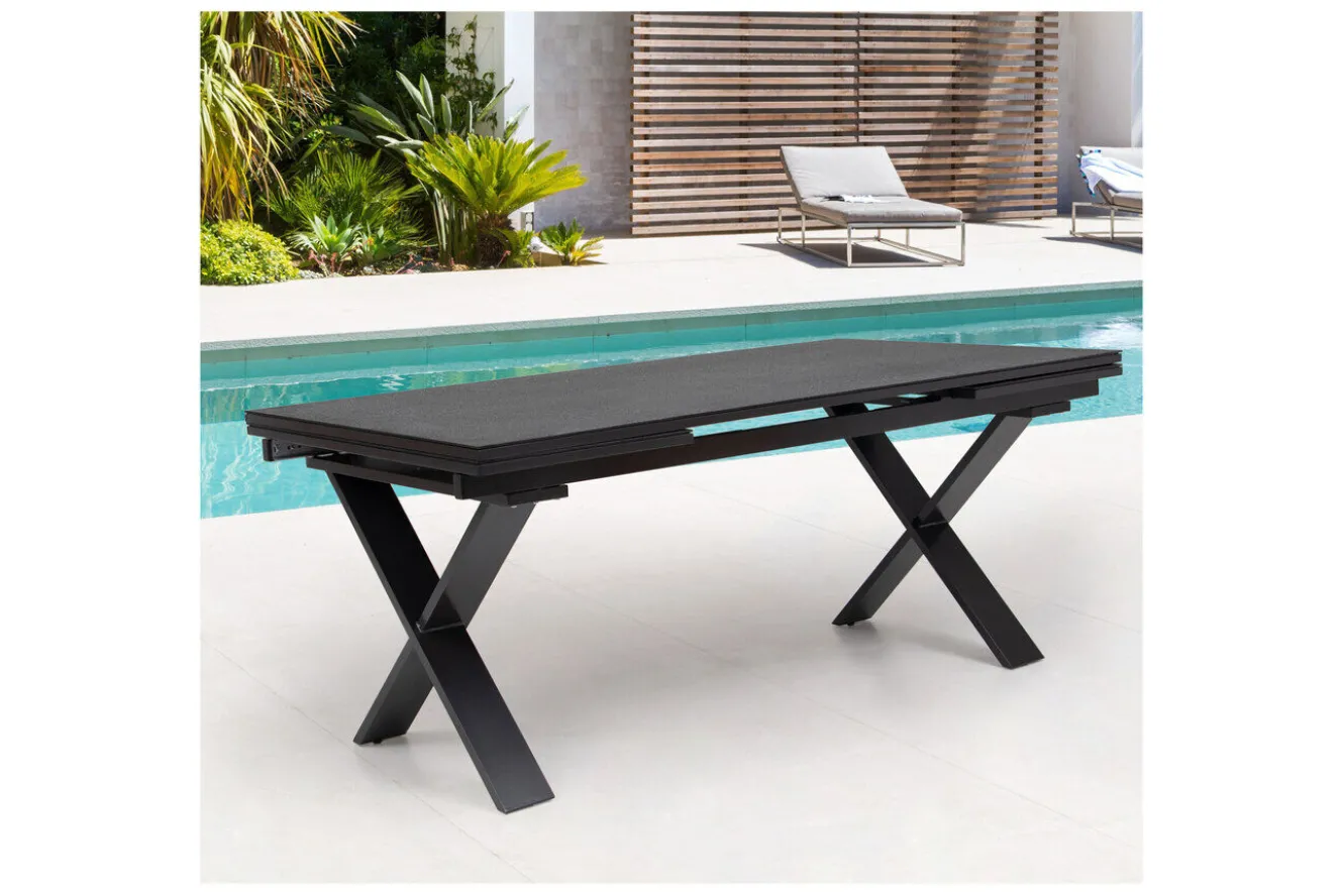 OUTFLEXX Toronto Ausziehtisch, anthrazit, Alu/Spraystone, 180/280x100cm, Schubladenauszug