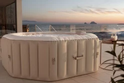 OUTFLEXX Tulum Whirlpool, beige/weiß, PVC laminiert, ⌀ 195 x 65 cm, aufblasbar, mit Massagedüsen, integriertes Ablassventil, UV-beständig