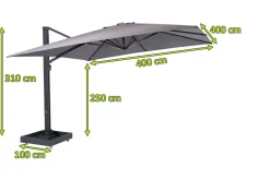 OUTFLEXX Ultimate L Ampelschirm, 400 x 400 cm, 360° drehbar, UV-Schutz 80+, Alu/Spuncrylic®, inkl. Schirmständer