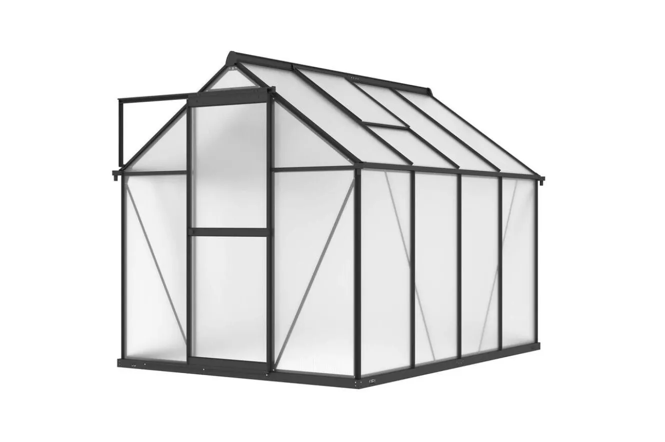 OUTFLEXX Verde Basic Gewächshaus, schwarzer Rahmen, Aluminium pulverbeschichtet mit Polycarbonat-Doppelstegplatten, 245 x 183 x 190 cm, UV-beständig, inkl. Schiebetür
