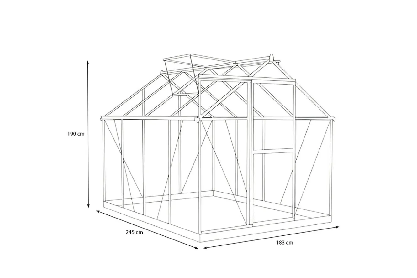 OUTFLEXX Verde Basic Gewächshaus, schwarzer Rahmen, Aluminium pulverbeschichtet mit Polycarbonat-Doppelstegplatten, 245 x 183 x 190 cm, UV-beständig, inkl. Schiebetür