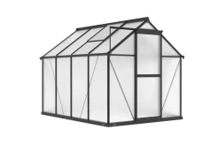 OUTFLEXX Verde Basic Gewächshaus, schwarzer Rahmen, Aluminium pulverbeschichtet mit Polycarbonat-Doppelstegplatten, 245 x 183 x 190 cm, UV-beständig, inkl. Schiebetür