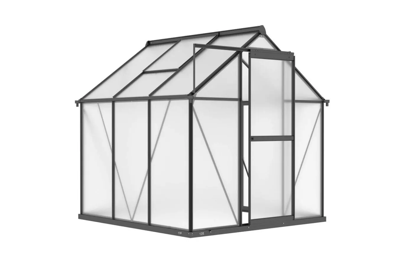 OUTFLEXX Verde Basic Gewächshaus, schwarzer Rahmen, Aluminium pulverbeschichtet mit Polycarbonat-Doppelstegplatten 4 mm, 187 x 183 x 190 cm, UV-geschützt und wetterfest