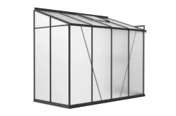 OUTFLEXX Verde Comfort Anlehn-Gewächshaus, schwarzer Rahmen, Aluminium/Polycarbonat, 265 x 125 x 210 cm, pulverbeschichtet, UV-Schutz, Schiebetür