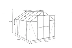OUTFLEXX Verde Premium Gewächshaus, schwarzer Rahmen, Aluminium/Polycarbonat, 310 x 244 x 230 cm, pulverbeschichtet, UV-geschützt, mit Schiebetür und 2 Fenstern