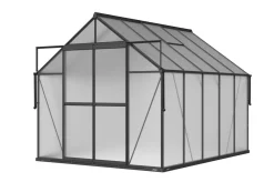 OUTFLEXX Verde Premium Gewächshaus, schwarzer Rahmen, Aluminium/Polycarbonat, 310 x 244 x 230 cm, pulverbeschichtet, UV-geschützt, mit Schiebetür und 2 Fenstern