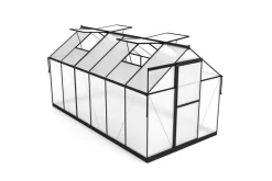 OUTFLEXX Verde Premium Gewächshaus, schwarzer Rahmen, Aluminium/Polycarbonat, 358 x 183 x 200 cm, Schiebetür, 2 Fenster, pulverbeschichtet, UV-beständig