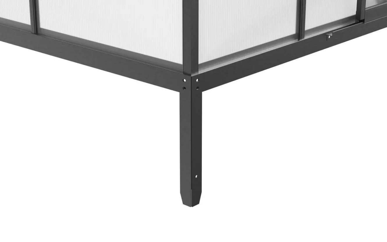 OUTFLEXX Verde Premium Gewächshaus, schwarzer Rahmen, Aluminium pulverbeschichtet mit Polycarbonat 6 mm und Stahlrahmen, 486 x 243 x 240 cm, 4 Fenster, Schiebetür