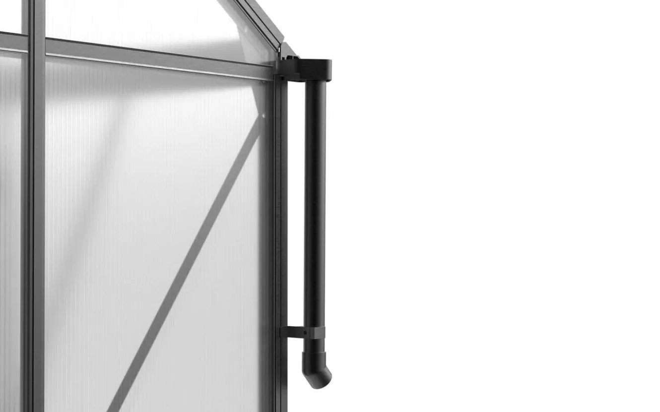 OUTFLEXX Verde Premium Gewächshaus, schwarzer Rahmen, Aluminium pulverbeschichtet mit Polycarbonat 6 mm und Stahlrahmen, 486 x 243 x 240 cm, 4 Fenster, Schiebetür