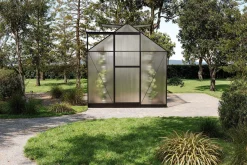 OUTFLEXX Verde Premium Gewächshaus, schwarzer Rahmen, Aluminium/Polycarbonat, 302 x 183 x 200 cm, pulverbeschichtet, Schiebetür, 2 Fenster, UV-beständig