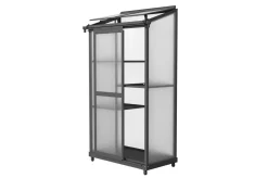 OUTFLEXX Verde Smart Balkon-Gewächshaus, schwarzer Rahmen, Aluminium/Polycarbonat, 91 x 51 x 166 cm, UV-beständig, pulverbeschichtet, mit Tür und Regalböden