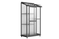 OUTFLEXX Verde Smart Balkon-Gewächshaus, schwarzer Rahmen, Aluminium/Polycarbonat, 91 x 51 x 166 cm, UV-beständig, pulverbeschichtet, mit Tür und Regalböden