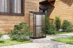 OUTFLEXX Verde Smart Balkon-Gewächshaus, schwarzer Rahmen, Aluminium/Polycarbonat, 91 x 51 x 166 cm, UV-beständig, pulverbeschichtet, mit Tür und Regalböden