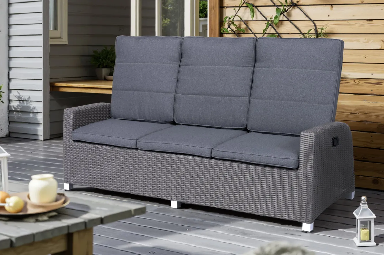 OUTFLEXX Vigo Comfort 3-Sitzer Speise-/Lounge-Sofa, stahlgrau-meliert, Polyrattan, 210x84x110cm, verstellbar