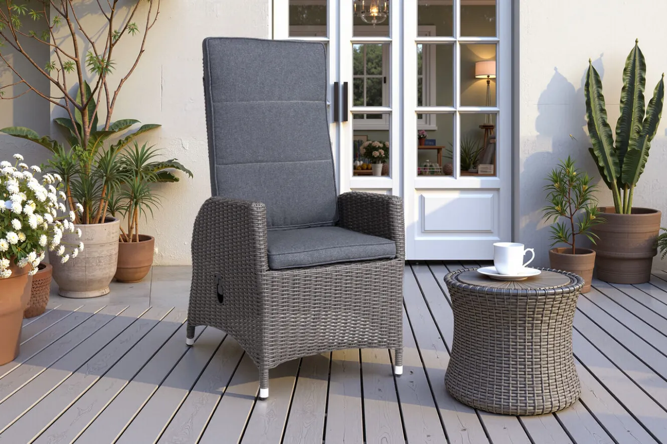 OUTFLEXX Vigo Dining-Sessel, stahlgrau-meliert, Polyrattan, 60x68x111cm, Rücken stufenlos verstellbar