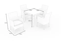 OUTFLEXX Vigo Garten-Essgruppe, stahlgrau-meliert/grau, Alu/Polyrattan/Polyester, Tisch 90 x 90 cm, 4 Sessel