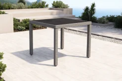 OUTFLEXX Vigo Garten-Essgruppe, stahlgrau-meliert, Alu/Polyrattan, Tisch 90 x 90 cm, 4 Stühle, Polster inklusive, pulverbeschichtet