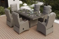 OUTFLEXX Vigo Garten-Essgruppe, 6 Personen, inkl. Kissen, 200x95cm, Polyrattan