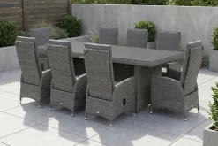 OUTFLEXX Vigo Garten-Essgruppe, grau/schiefergrau, Aluminium/Polyrattan/Glas, 200 x 95 cm, 8 Sessel, verstellbare Rückenlehne