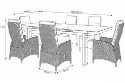 OUTFLEXX Vigo Garten-Essgruppe, anthrazit/grau, Aluminium/Glas/Polyrattan, Tisch 180/240 x 100 cm, ausziehbar, verstellbar