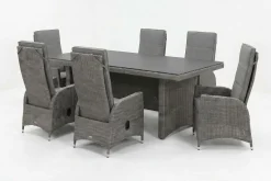 OUTFLEXX Vigo Garten-Essgruppe, grau/schiefergrau, Aluminium/Polyrattan/Glas, 200 x 95 cm, 6 verstellbare Sessel