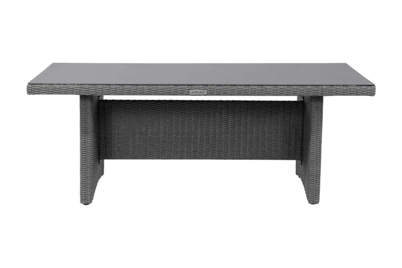 OUTFLEXX Vigo Garten-Essgruppe, grau/schiefergrau, Aluminium/Polyrattan/Glas, 200 x 95 cm, 6 verstellbare Sessel