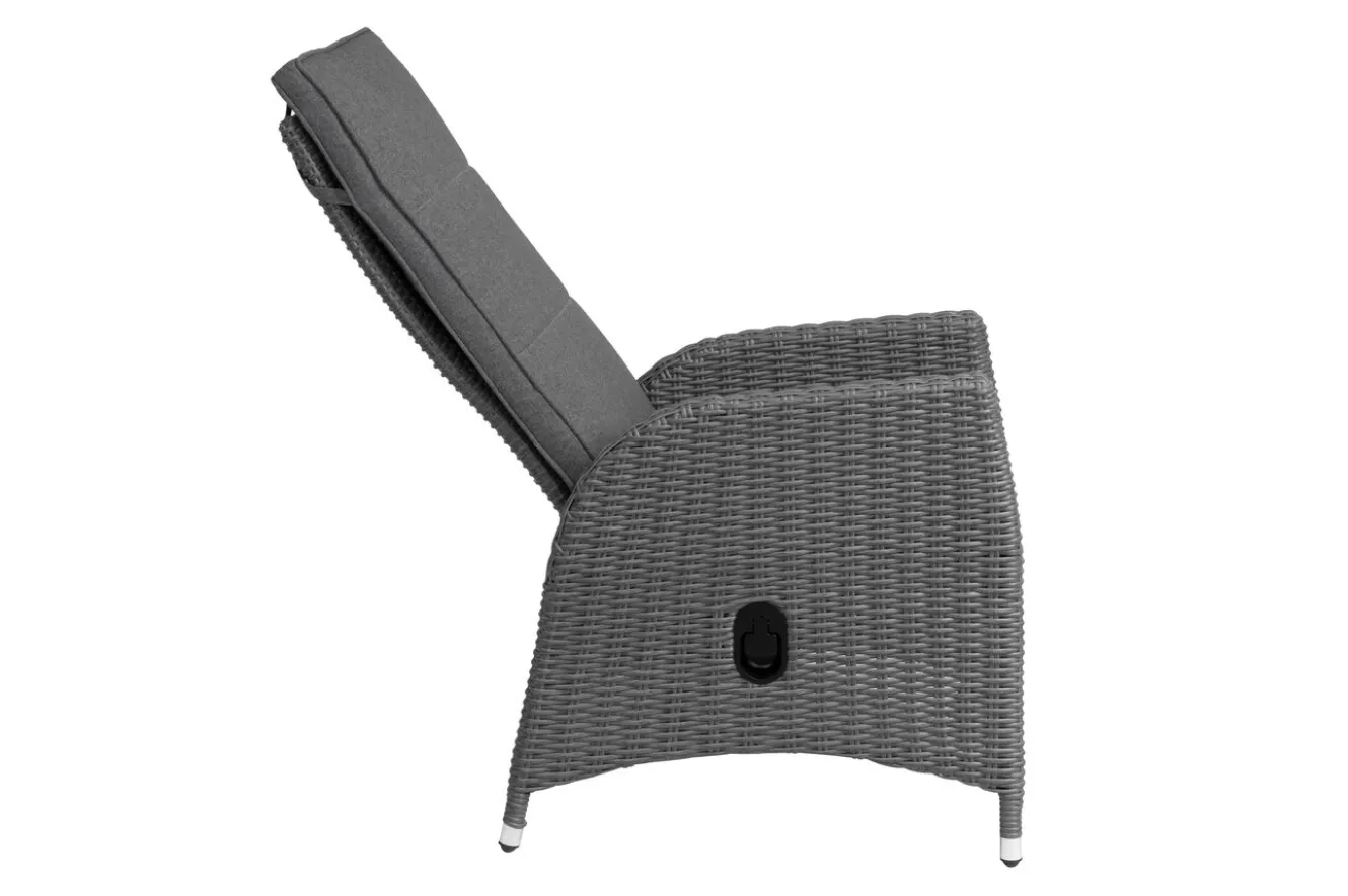 OUTFLEXX Vigo Garten-Essgruppe, grau/schiefergrau, Aluminium/Polyrattan/Glas, 200 x 95 cm, 6 verstellbare Sessel