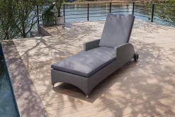 OUTFLEXX Vigo Rollliege, stahlgrau-meliert, Alu/Polyrattan, 198x68x96 cm, rollbar, inklusive Polster