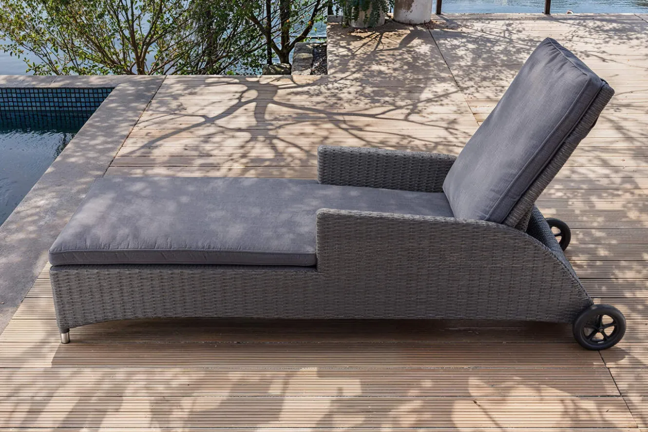 OUTFLEXX Vigo Rollliege, stahlgrau-meliert, Alu/Polyrattan, 198x68x96 cm, rollbar, inklusive Polster