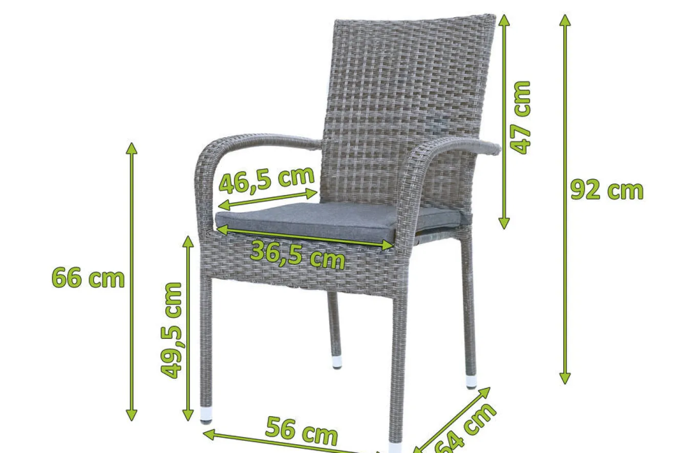 OUTFLEXX Vigo Stapelstuhl, stahlgrau-meliert, Polyrattan, 56x64x92 cm, inkl. Auflagen, stapelbar