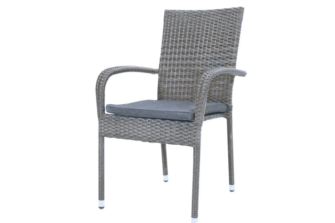 OUTFLEXX Vigo Stapelstuhl, stahlgrau-meliert, Polyrattan, 56x64x92 cm, inkl. Auflagen, stapelbar