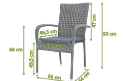 OUTFLEXX Vigo Stapelstuhl, stahlgrau-meliert, Polyrattan, 56x64x92 cm, inkl. Auflagen, stapelbar