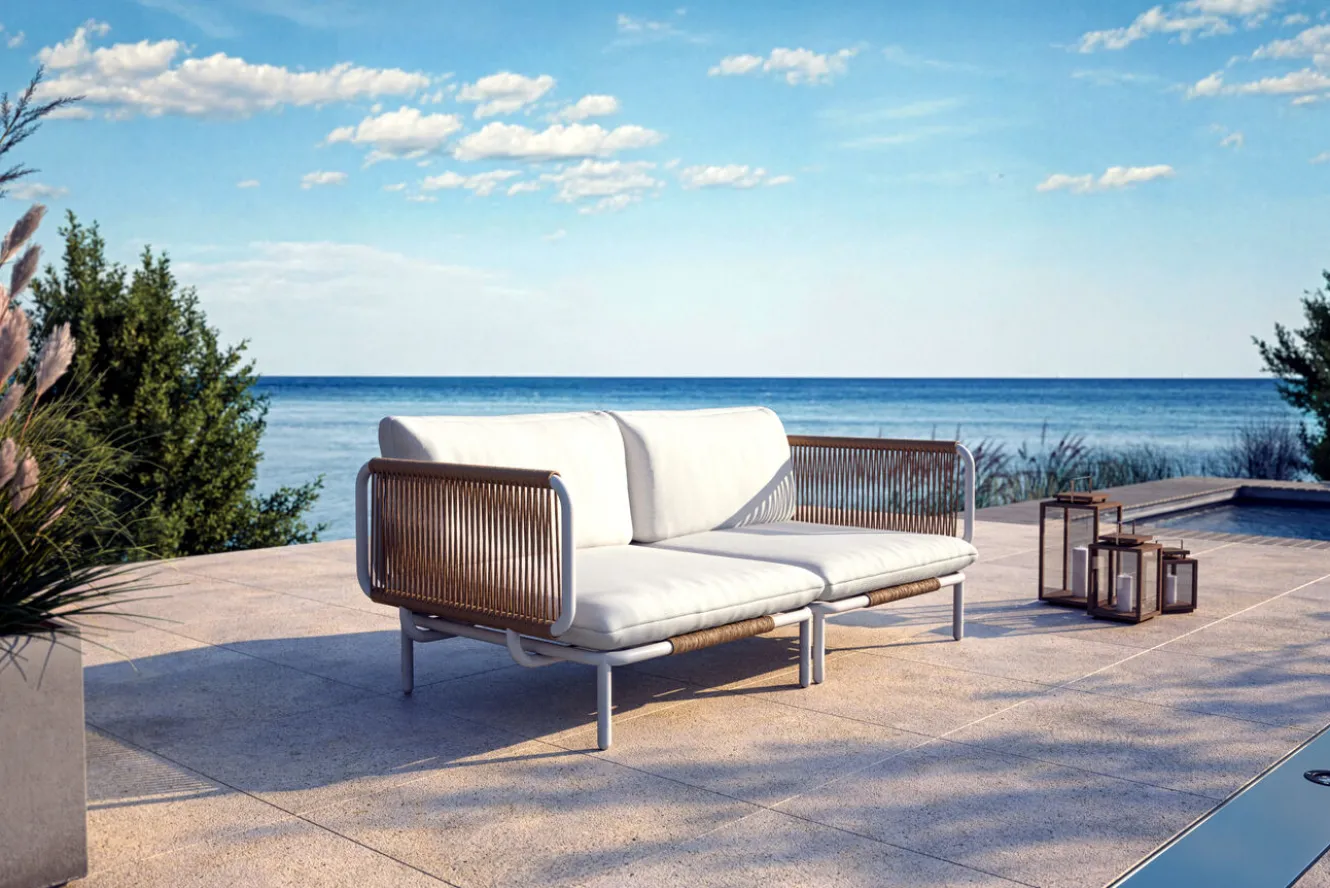 OUTFLEXX Visby Gartenlounge 2-teilig, creme/weiß, Alu/Stahl, inkl. Kissen, elektrophoretisch beschichtet