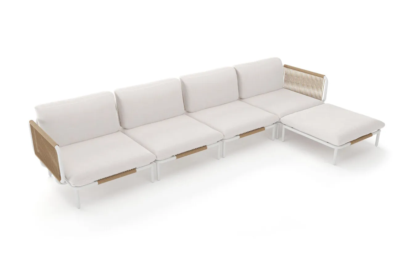 OUTFLEXX Visby Gartenlounge 5-teilig, creme/weiß, Alu/Stahl, inkl. Polster & Ottomane,elektrophoretisch beschichtet