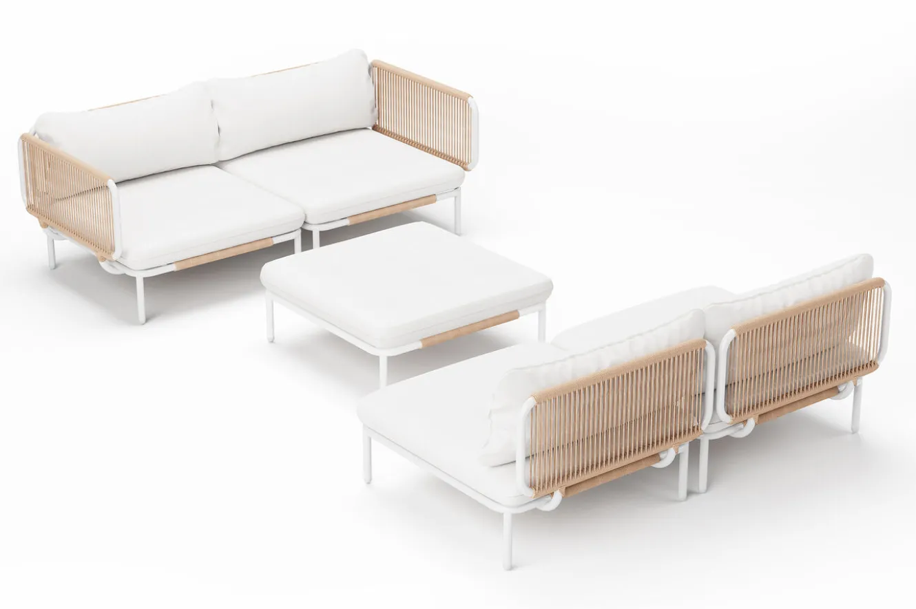 OUTFLEXX Visby Gartenlounge 5-teilig, creme/weiß, Alu/Stahl, inkl. Polster & Ottomane,elektrophoretisch beschichtet