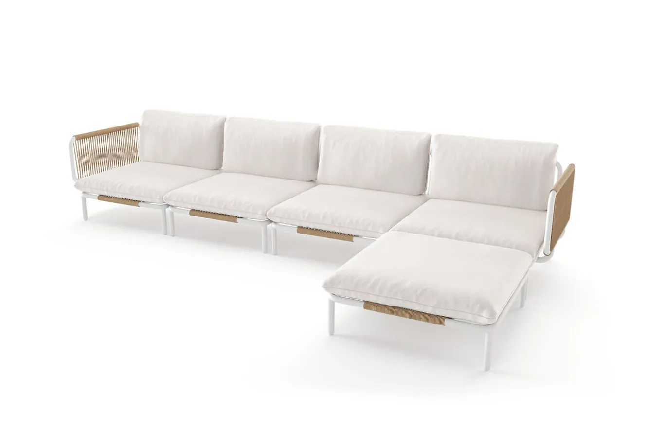 OUTFLEXX Visby Gartenlounge 5-teilig, creme/weiß, Alu/Stahl, inkl. Polster & Ottomane,elektrophoretisch beschichtet