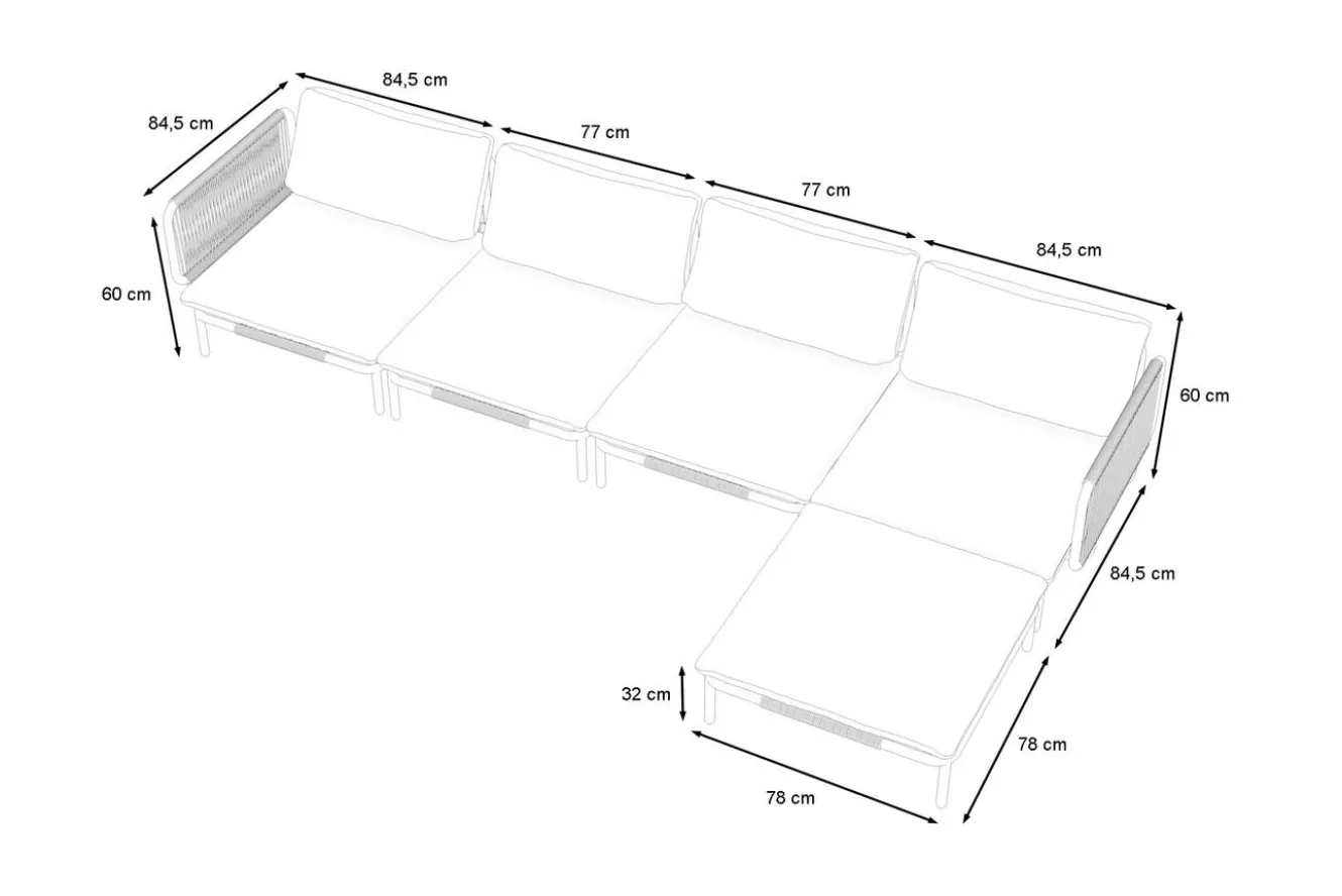 OUTFLEXX Visby Gartenlounge 5-teilig, creme/weiß, Alu/Stahl, inkl. Polster & Ottomane,elektrophoretisch beschichtet