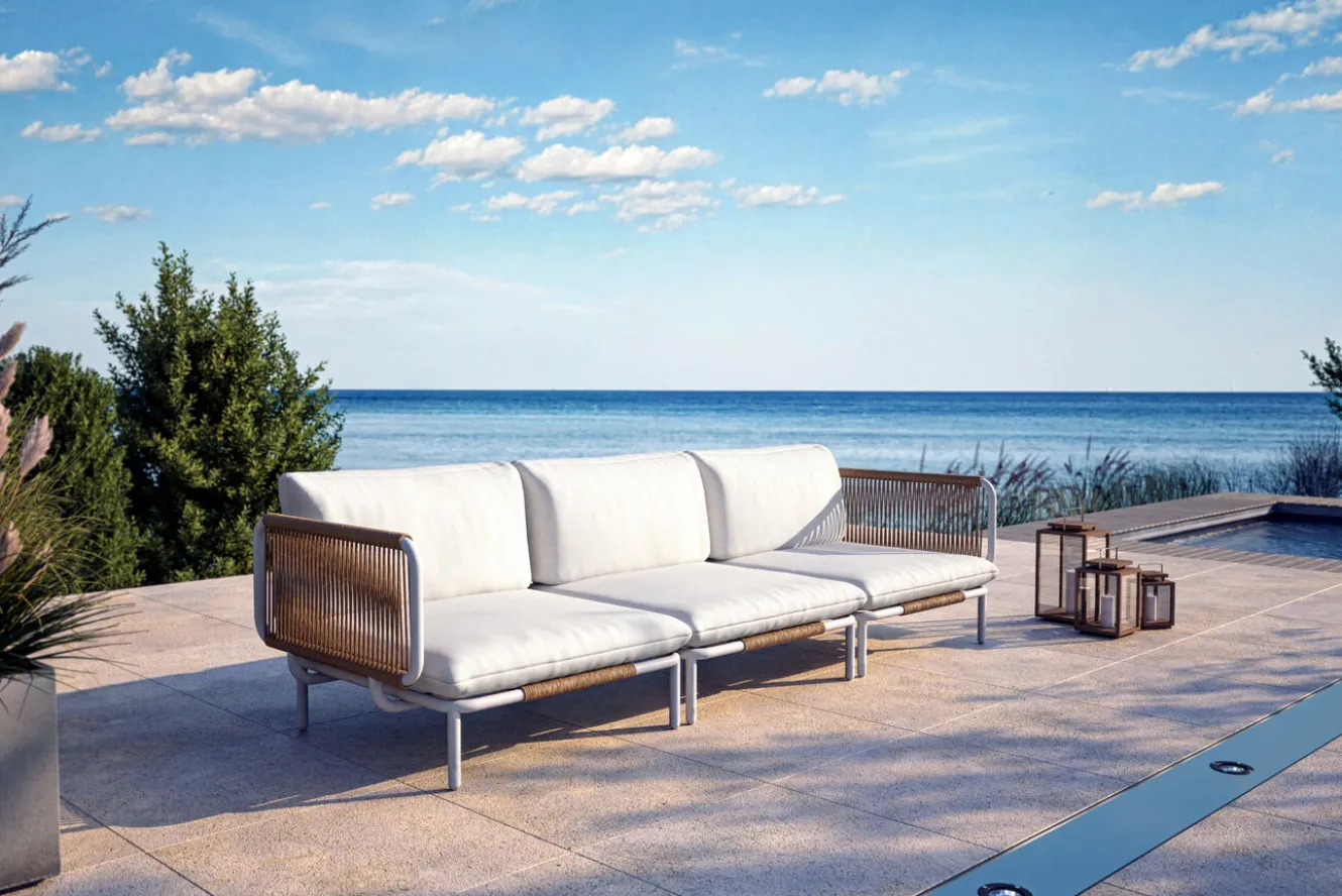 OUTFLEXX Visby Gartenlounge 3-teilig, creme/weiß, Alu/Stahl, inkl. Polster, abnehmbare Bezüge,elektrophoretisch beschichtet
