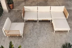 OUTFLEXX Visby Gartenlounge 5-teilig, creme/weiß, Alu/Stahl, inkl. Kissen & Ottomane, elektrophoretisch beschichtet