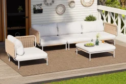 OUTFLEXX Visby Gartenlounge 5-teilig, creme/weiß, Alu/Stahl, inkl. Kissen & Ottomane, elektrophoretisch beschichtet