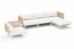 OUTFLEXX Visby Gartenlounge 5-teilig, creme/weiß, Alu/Stahl, inkl. Kissen & Ottomane, elektrophoretisch beschichtet