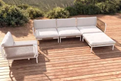 OUTFLEXX Visby Gartenlounge 5-teilig, creme/weiß, Alu/Stahl, inkl. Kissen & Ottomane, elektrophoretisch beschichtet